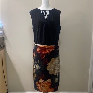 SET: HM Black Sleeveless Top with Anne Kline Floral Skirt